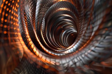 Poster - Abstract metallic copper wire tunnel spinning forming funnel shape