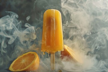 Wall Mural - A colorful and refreshing popsicle with orange slices, perfect for hot summer days or as a fun treat for kids