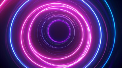 Poster - The image showcases abstract neon light rings emitting futuristic and vibrant glowing colors
