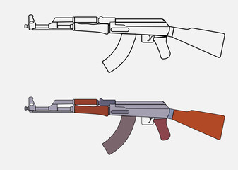 Vector weapon ak-47, black and white, color