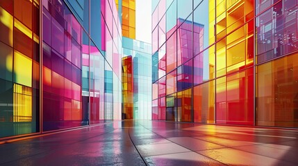 Poster - Brightly Colored Corporate Building Façade in Urban Setting During Daytime
