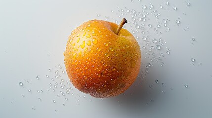 Poster - Fresh Pear Covered in Water Drops Displayed From Above on a Light Background