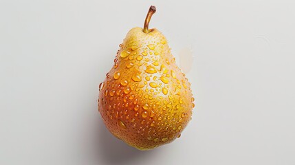 Poster - Freshly Picked Pear Glistening With Morning Dew Posed on a Light Background