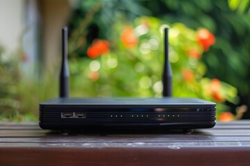 Poster - Black wireless router providing high speed internet connection for home network