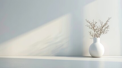 Poster - Sleek and Minimalist Indoor Setting Featuring A Simple White Vase With Dried Branches