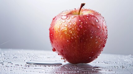 Poster - Fresh Apple on a Flat Surface With Water Droplets Captured From Above