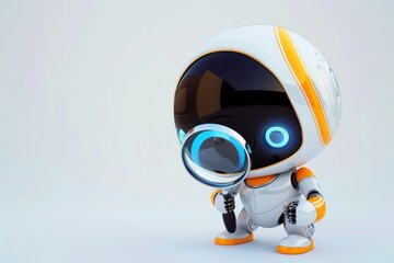 Fototapete - Futuristic robot holding a magnifying glass, exploring the realms of technology and artificial intelligence with a curious and innovative approach, Generative AI