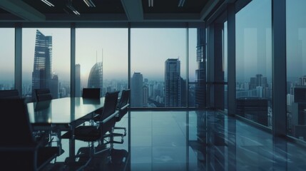 Poster - A conference room with a view of the city