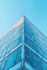 Poster - A modern high-rise building with a clear blue sky background, perfect for corporate or financial uses