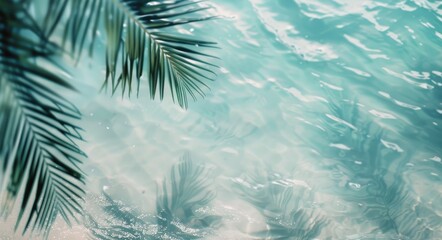 Wall Mural - Tropical Palm Leaves Over Crystal Clear Water at Midday