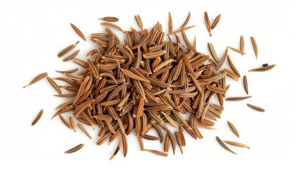 Poster - A close-up shot of a heap of cumin seeds, highlighting their fine lines, rich color, and natural texture, capturing the essence of this essential spice.