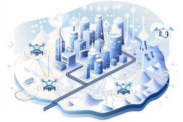 Leinwandbilder - Futuristic cityscape featuring drones and advanced infrastructure, illustrating the integration of technology and innovation in future urban environments, Generative AI