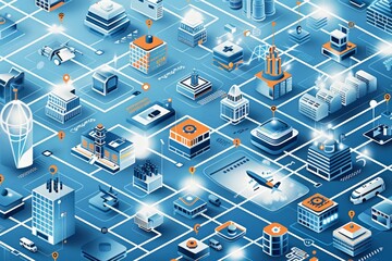 Leinwandbilder - Illustration of a smart city with interconnected networks, highlighting modern technology, data systems, and innovative urban planning