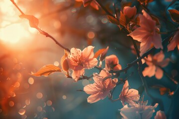 Poster - A close-up view of a tree branch adorned with colorful flowers
