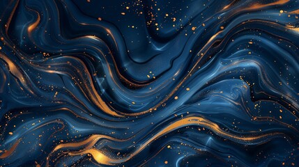 Aufkleber - This artistic image features an abstract dark blue marble pattern with flowing curves and gold-sprinkled accents, creating an elegant and dynamic visual suitable for modern design.