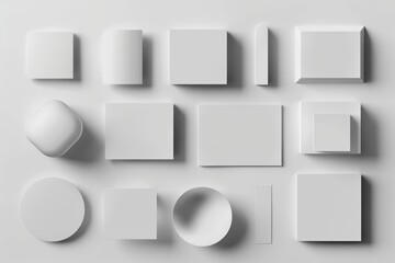 Poster - Collection of white boxes and cubes arranged on a white surface
