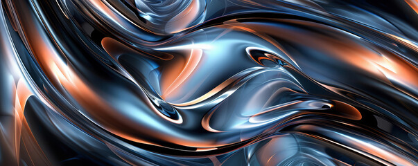 Wall Mural - Abstract 3D Background with flowing liquid metal texture. Seamless silver background.