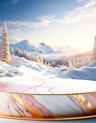 Wall Mural - Marble Podium In Snowy Winter Landscape