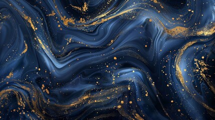 Aufkleber - This artwork presents a luxurious dark blue and golden abstract fluid design, blending bold colors and elegant curves to evoke a sense of opulence and artistic expression.