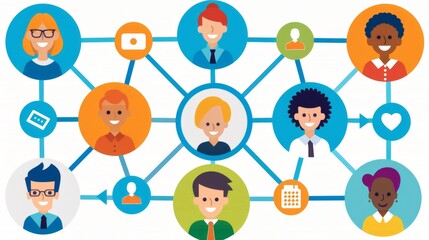 Diverse people connecting online social network sharing content