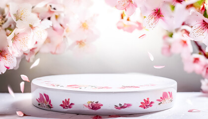 Canvas Print - Floral Podium with Pink Cherry Blossoms