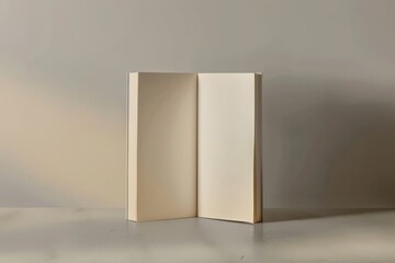 Aufkleber - A book opened to blank pages stands on a smooth surface, artistically presented in soft light tones, evoking a sense of beginnings, creativity, and boundless possibilities.