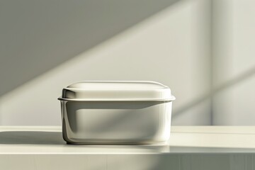 Aufkleber - An elegant white metallic container with a glossy finish, resting on a flat surface and illuminated by gentle natural light, which highlights its modern design and clean lines.