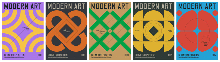 Leinwandbilder - Modern art colorful trendy poster, abstract geometric composition graphic in Y2K aesthetics, vector simple shapes rave print artwork modernism and minimalistic brutalism style A4 format