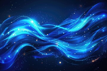 Poster - Abstract blue background featuring wavy patterns and twinkling stars, great for use in futuristic or sci-fi contexts
