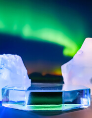 Poster - Ice Block Display With Northern Lights