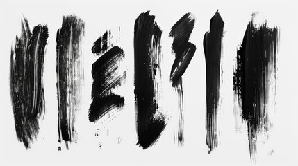 Leinwandbilder - In this image, textured black brush strokes create abstract forms on a white background, showcasing dynamic and modern art elements great for creative designs.