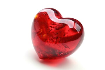 Poster - A single, delicate red glass heart-shaped object on a clean white surface