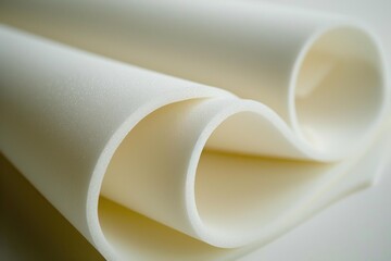 White memory foam rolled material creating abstract shapes