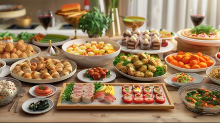 Buffet dinner dining food celebration party concept.