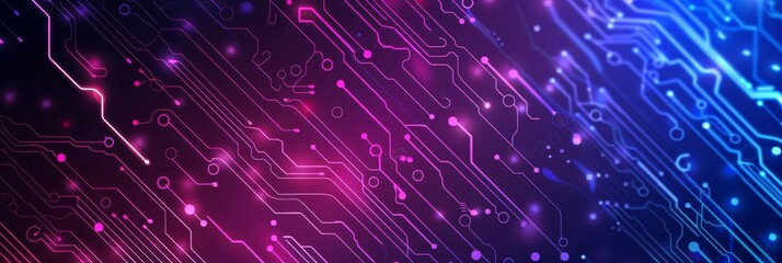 Poster - A futuristic digital circuit background featuring vibrant neon pink and blue colors