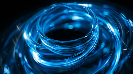Wall Mural - abstract dark digital technology concept background with glowing blue neon smoke circles.