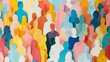 © Monktwins - Large crowd of diverse people. Cutout paper colored people. Paper cutout art style background.