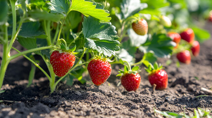 Poster - Fresh Strawberries Growing in a Garden