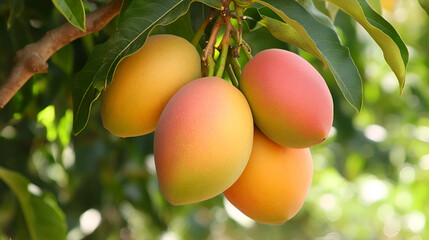 Poster - Ripe Mangoes Hanging from Tree Branch