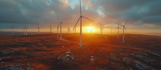 Wall Mural - Wind Turbines Silhouette at Sunset