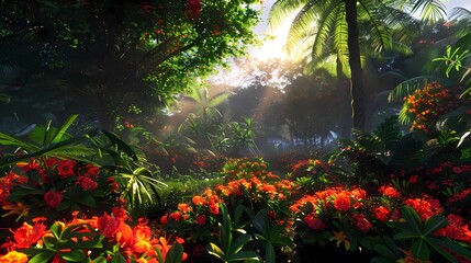 beautiful flowers in a lush forest