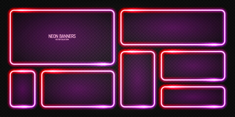 Wall Mural - glowing neon banners, illuminated colorful square frames. shiny vibrant border, glow effect. red vin