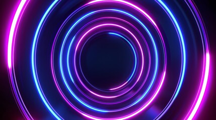 Poster - Neon circle tunnel with lights provides mesmerizing visual experience in futuristic style