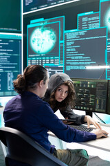 Poster - governmental hackers doing teamwork in protecting sensitive information from cyber threats of digita