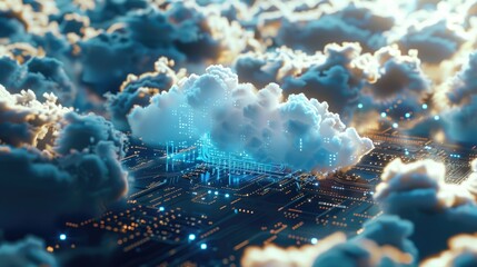 Poster - A cityscape at night with clouds and glowing lights