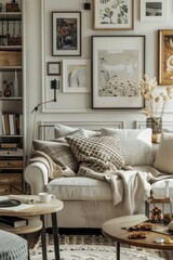 Poster - A cozy modern living room filled with comfortable furniture and framed photographs