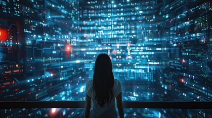 Poster - Woman Looking at Futuristic Digital Interface
