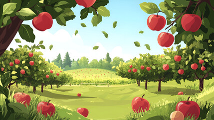 Sticker - Lush Apple Orchard with Red Ripe Apples