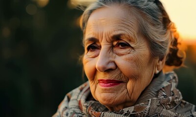 Wall Mural - Portrait of an old woman with a shawl.