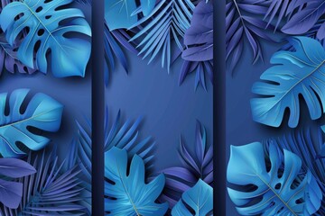 Poster - Three colorful banners decorated with tropical leaves and greenery